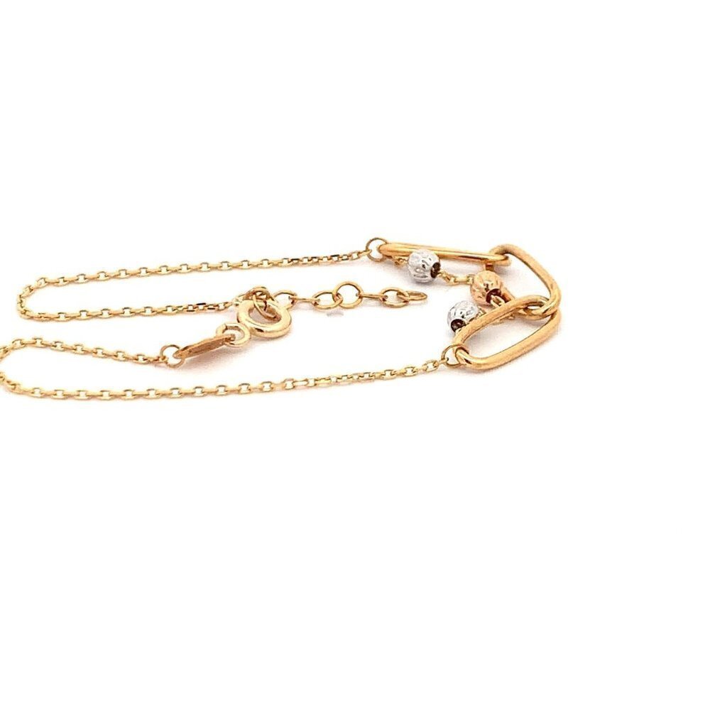 18K Gold Bracelet Cable Chain White Rose Yellow Gold Beads S 6.5 inches 0.5" ext - Picture 2 of 12